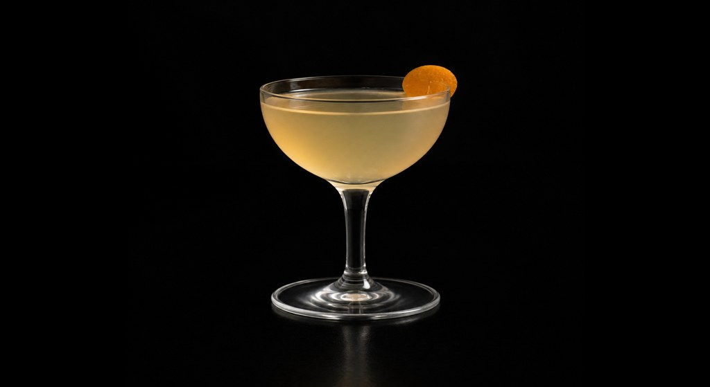 La Frangipane cocktail on a dark studio background