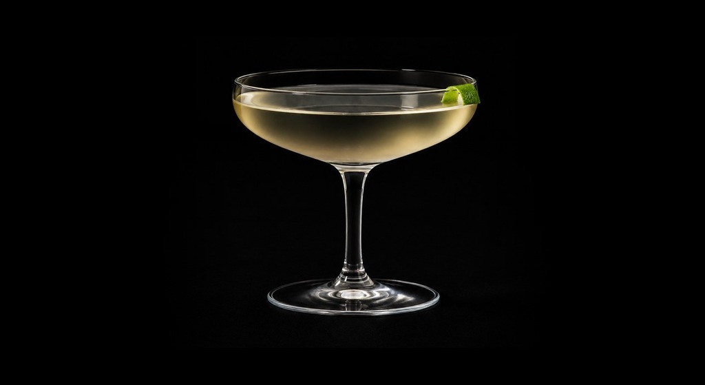 Left Bank Martini cocktail on a dark studio background