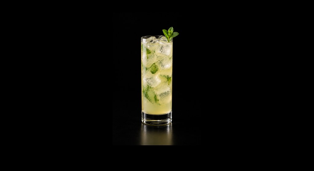 Limoncello Mojito cocktail on a dark studio background