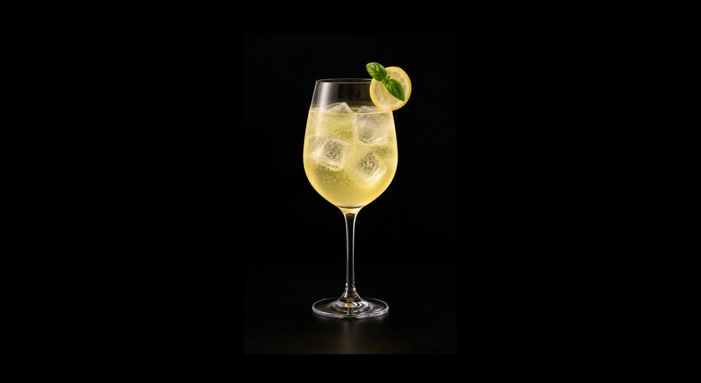 Limoncello Spritz cocktail on a dark studio background