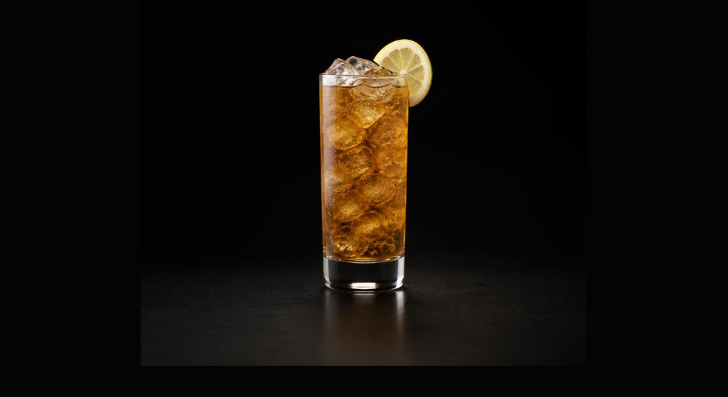 Long Island Iced Tea cocktail on a dark studio background