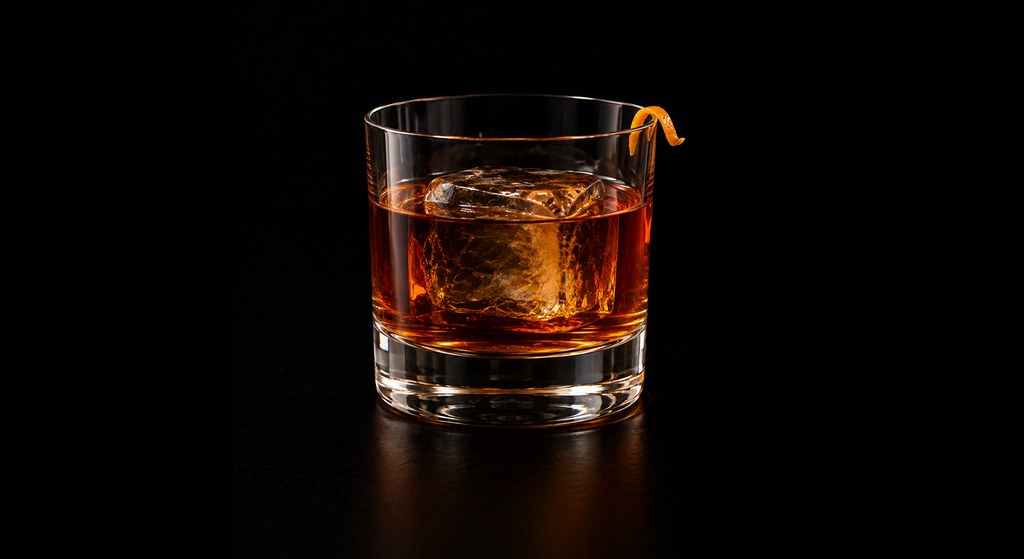 Long Look Back cocktail on a dark studio background