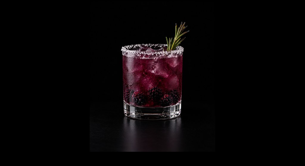 Magical Midnight Margarita cocktail on a dark studio background