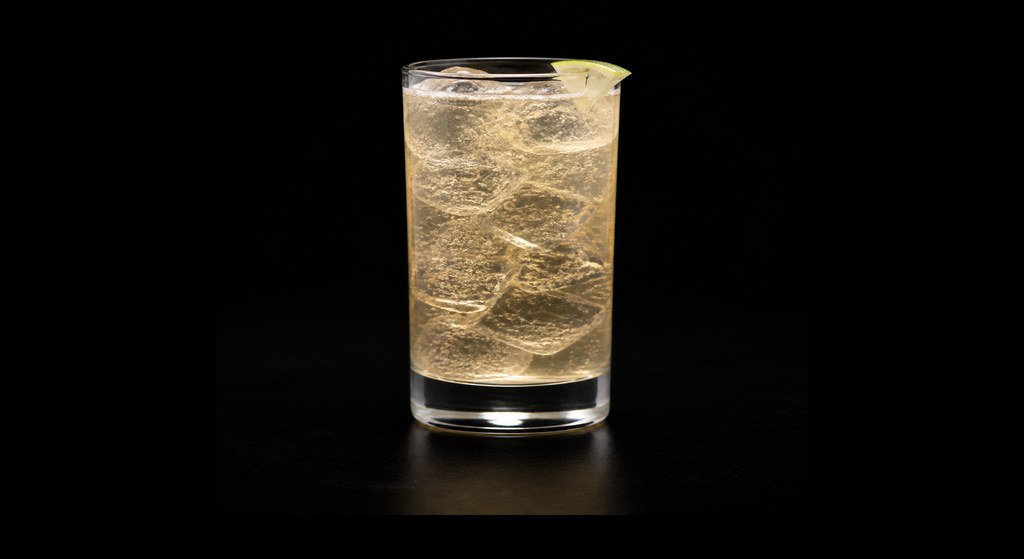 Mamie Taylor cocktail on a dark studio background