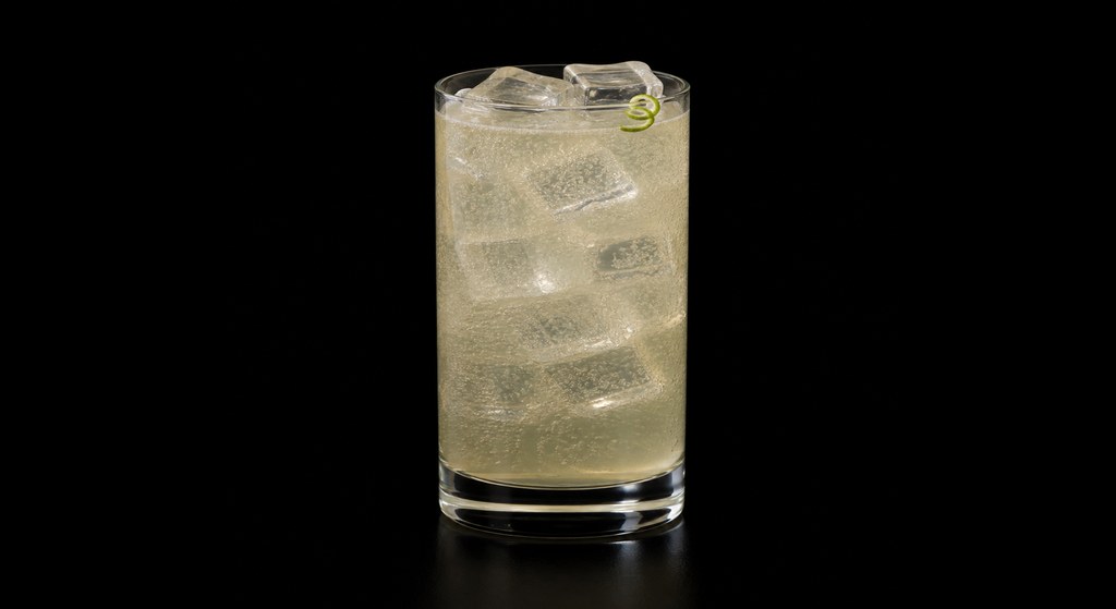 Mamie's Sister cocktail on a dark studio background