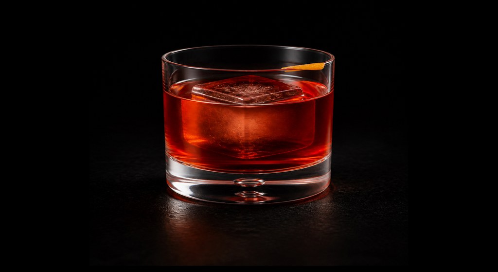 Mandarine Negroni cocktail on a dark studio background