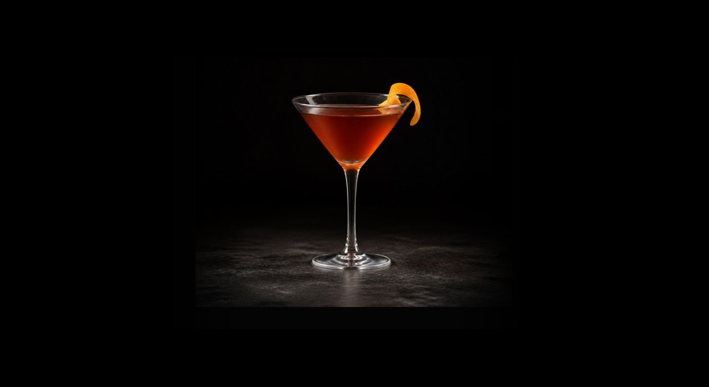 Martinez cocktail on a dark studio background