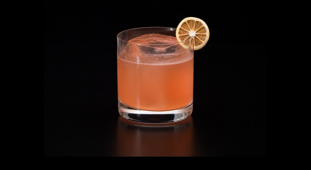 Mary Celeste cocktail on a dark studio background