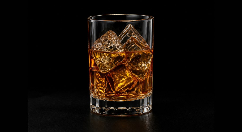 Midnight Express cocktail on a dark studio background