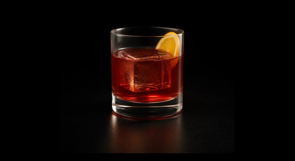 Milano-Torino cocktail on a dark studio background