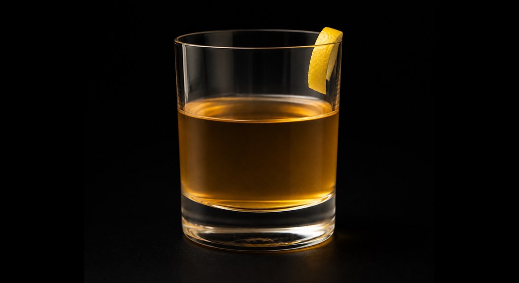 Mile High Pear cocktail on a dark studio background