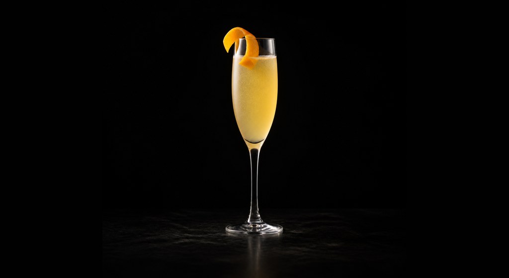 Mimosa cocktail on a dark studio background