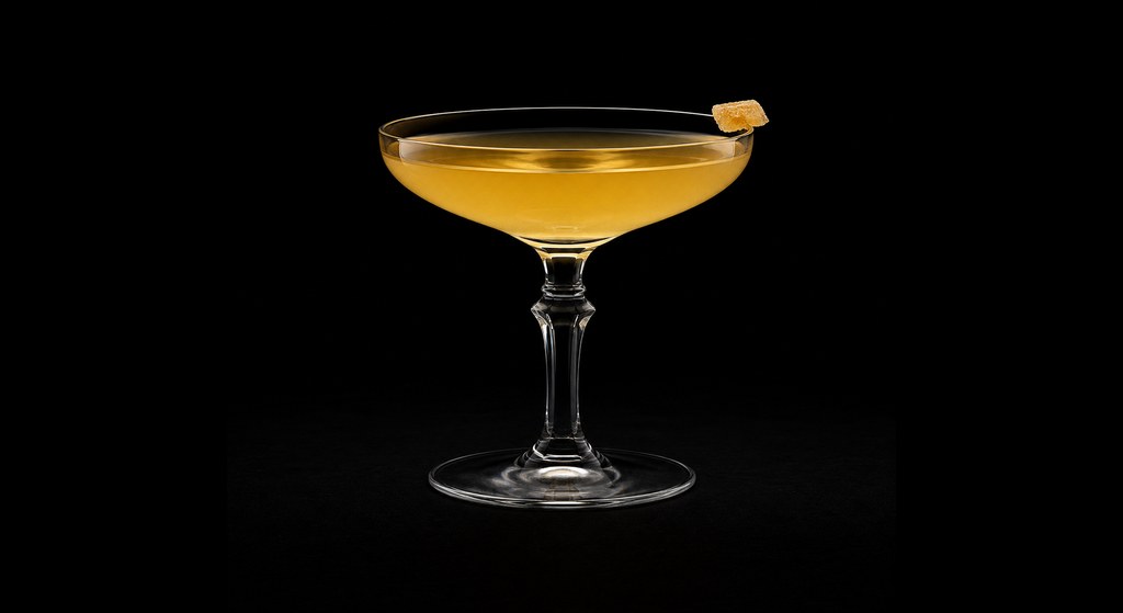 Mon Dernier Mot (My Last Word) cocktail on a dark studio background
