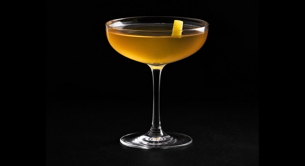 Monte Cassino cocktail on a dark studio background