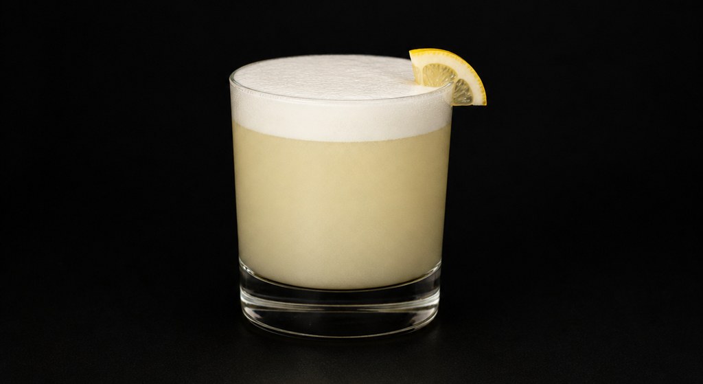 Montreal Gin Sour cocktail on a dark studio background