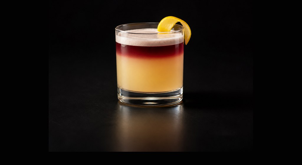 New York Sour cocktail on a dark studio background