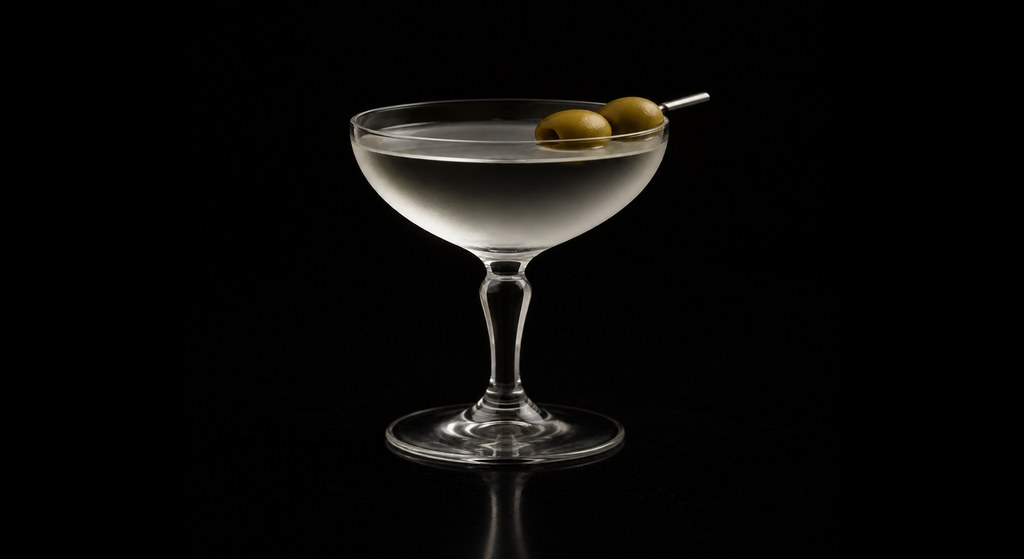 Nick & Nora cocktail on a dark studio background