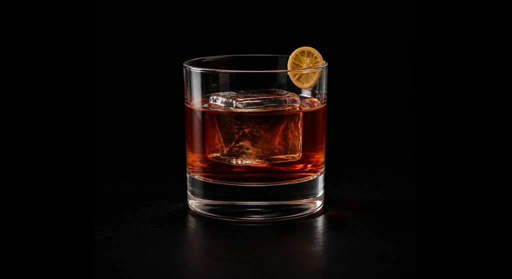 Norman Conquest cocktail on a dark studio background