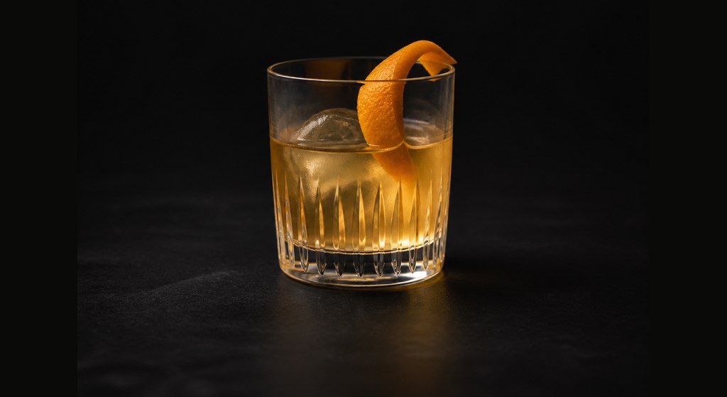 Oaxaca Old Fashioned cocktail on a dark studio background