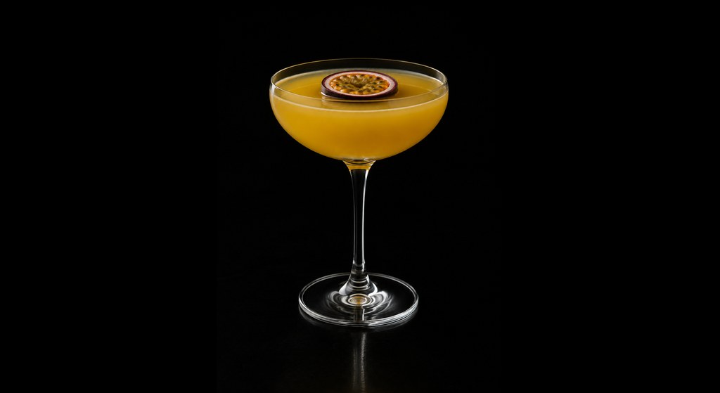 Passion Fruit Daiquiri cocktail on a dark studio background