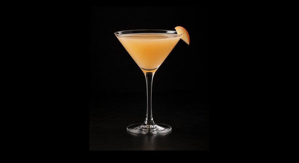 Peach & Basil Vodkatini cocktail on a dark studio background