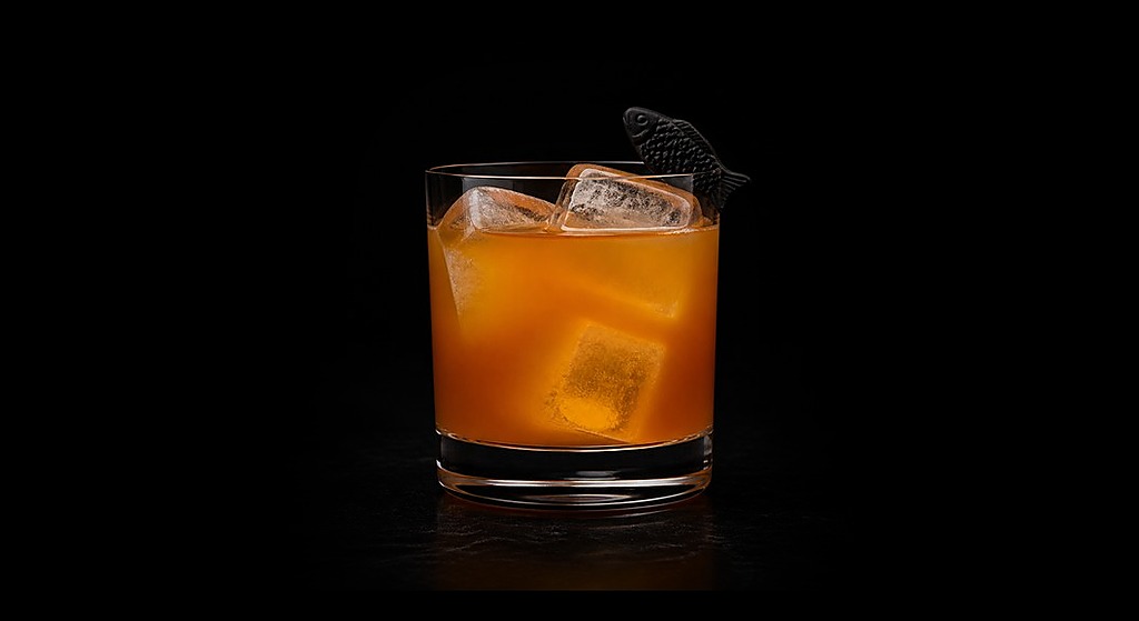 Peat Forsberg cocktail on a dark studio background