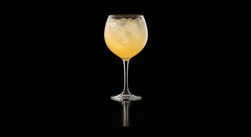 Pisco Punch cocktail on a dark studio background