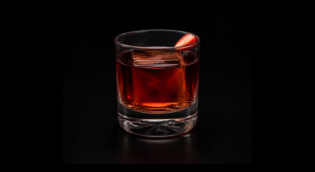 Please & Thank You cocktail on a dark studio background