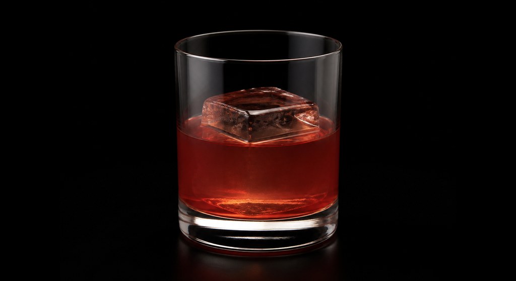 Ply & Pin cocktail on a dark studio background