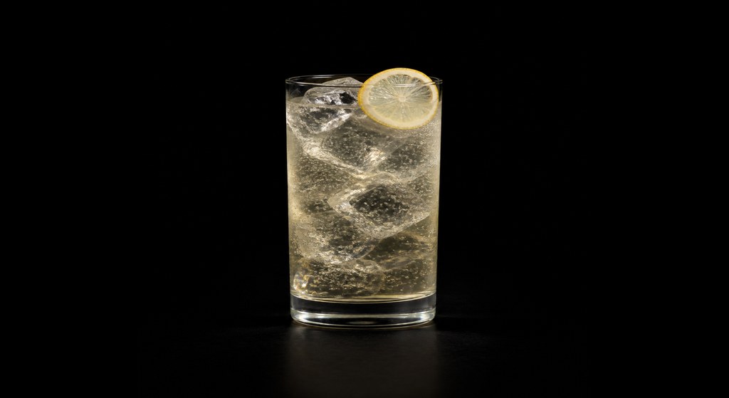 Porto Tónico (White Port & Tonic) cocktail on a dark studio background