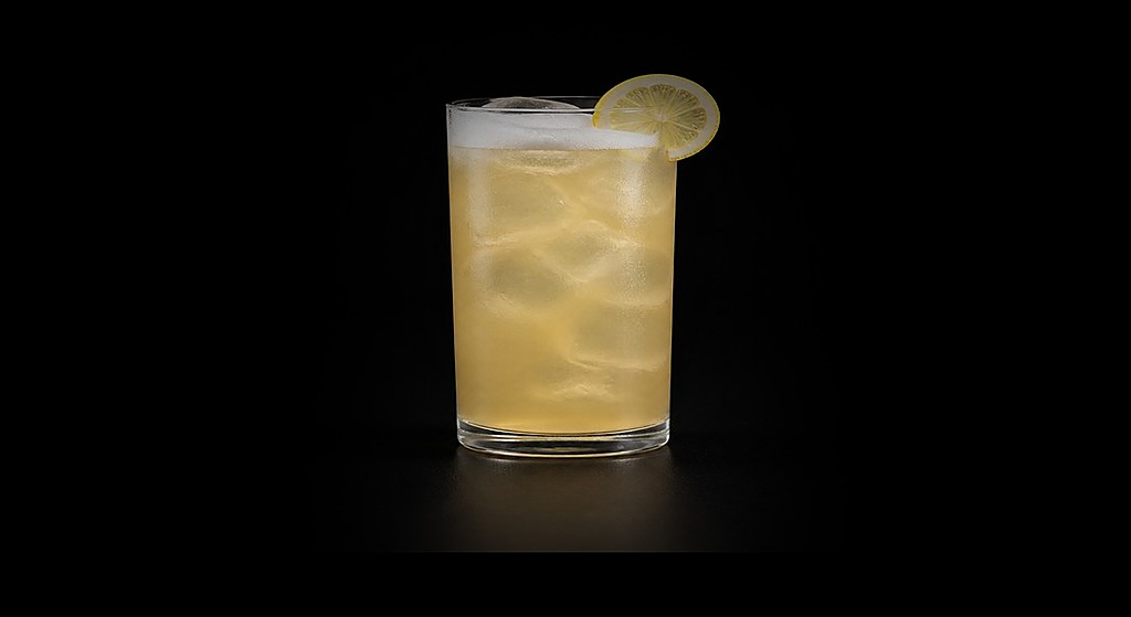 Prince Charles Don't Surf cocktail on a dark studio background