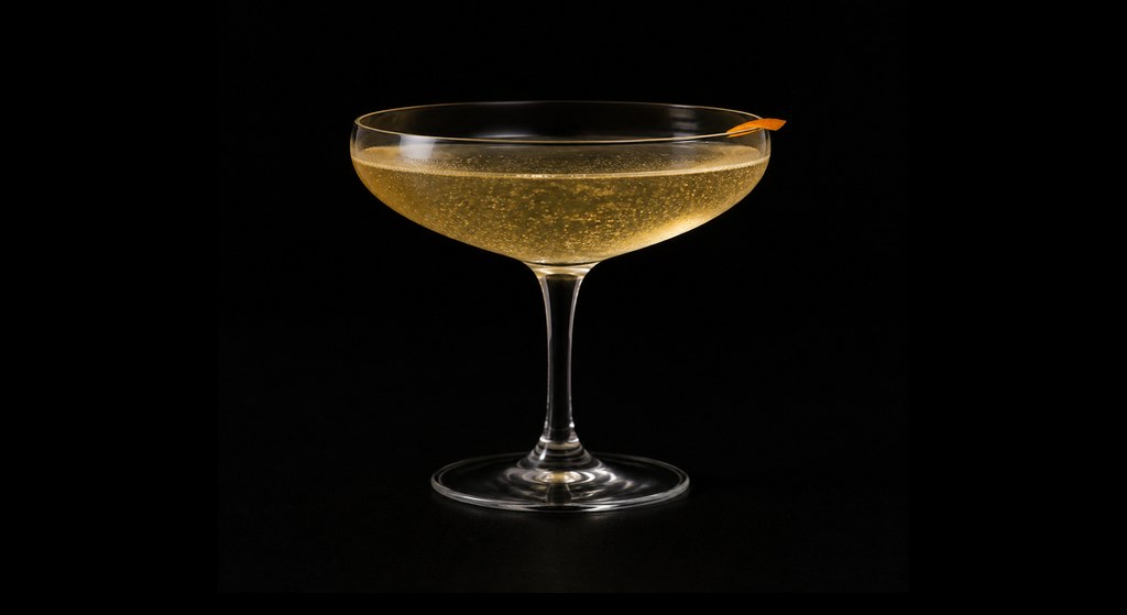 Queen's Knees cocktail on a dark studio background