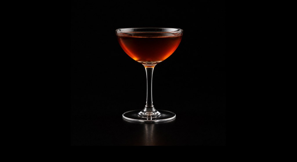 Quiet Storm cocktail on a dark studio background