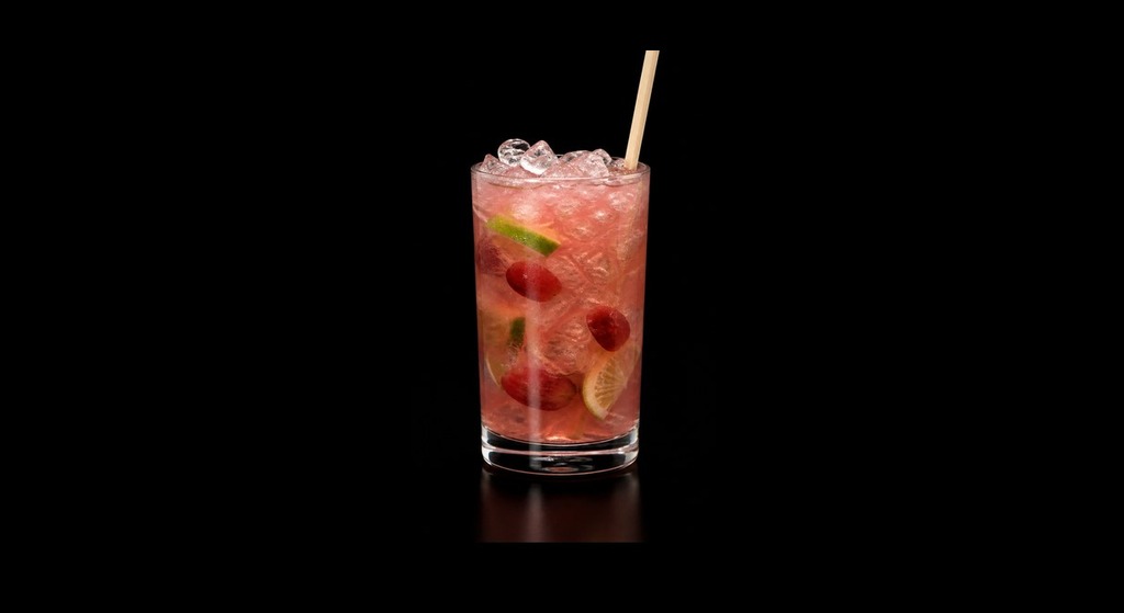 Red Grape Caipirinha cocktail on a dark studio background