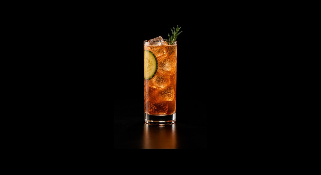 Riso & Rosmarino cocktail on a dark studio background