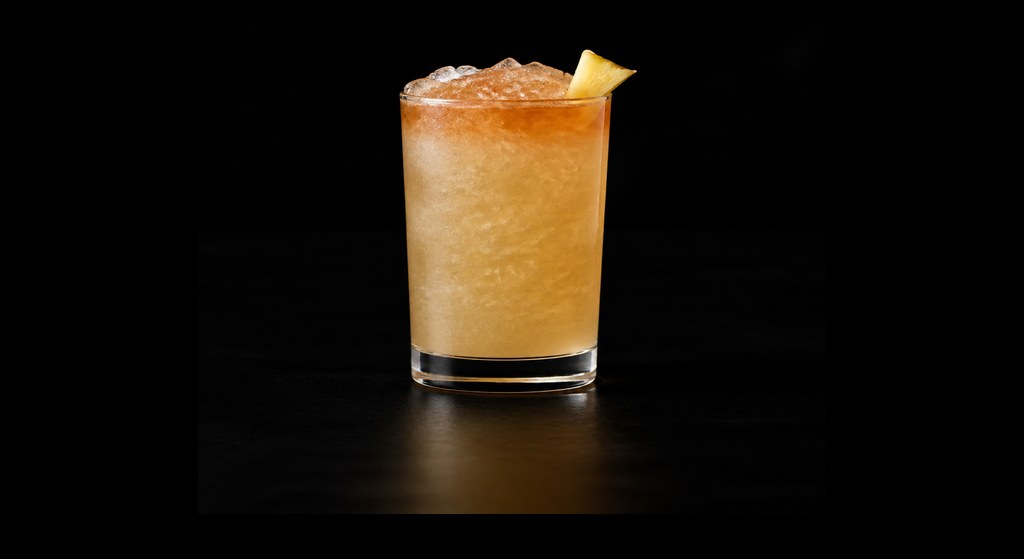 Rye Tai cocktail on a dark studio background