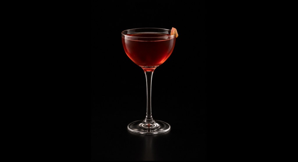 S & M (Smoke & Mulberry) cocktail on a dark studio background