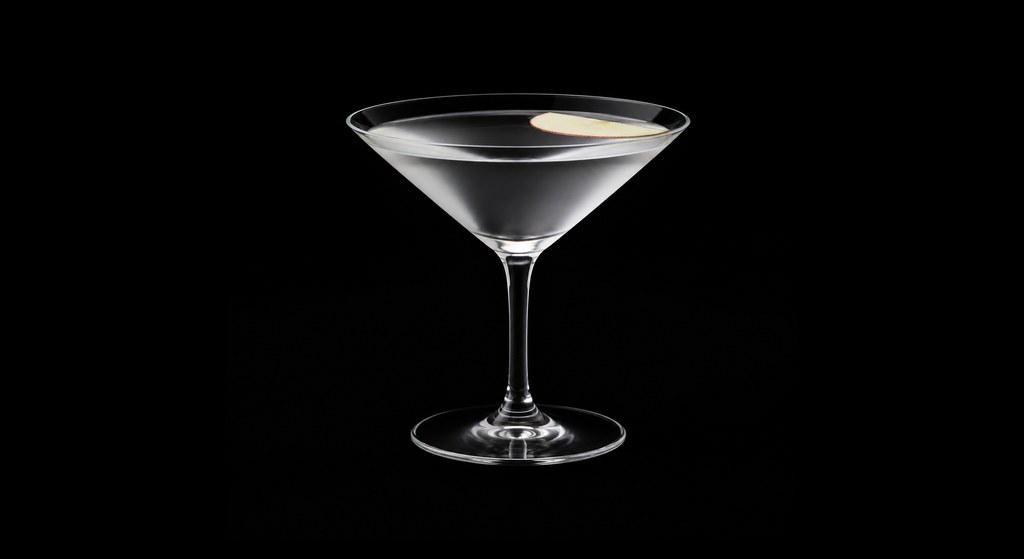 Sake Martini cocktail on a dark studio background