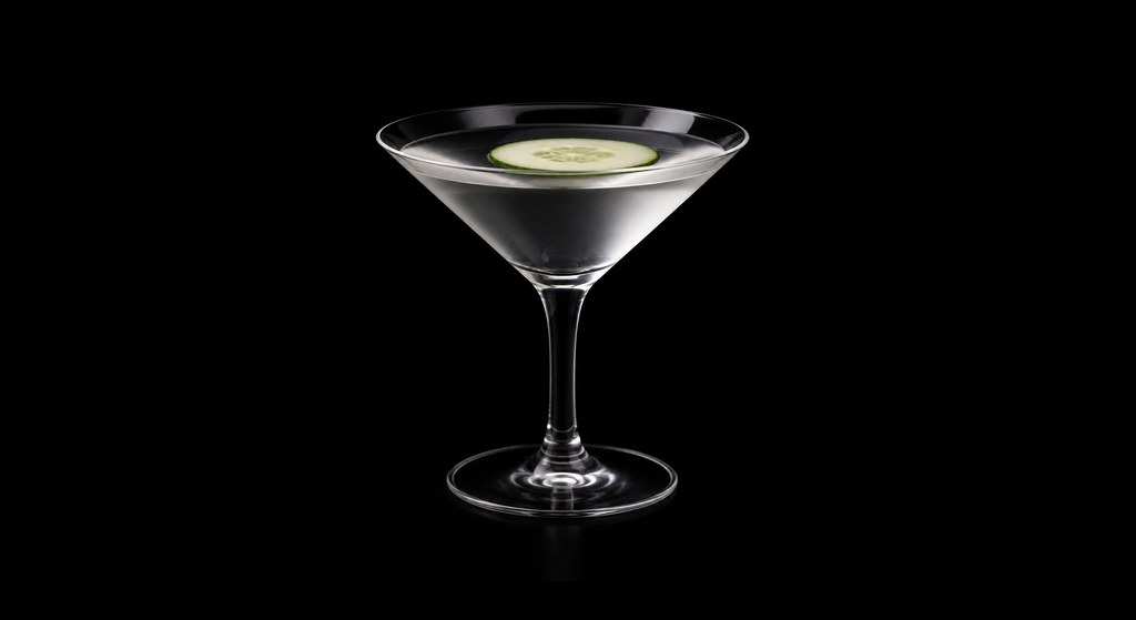 Saketini cocktail on a dark studio background