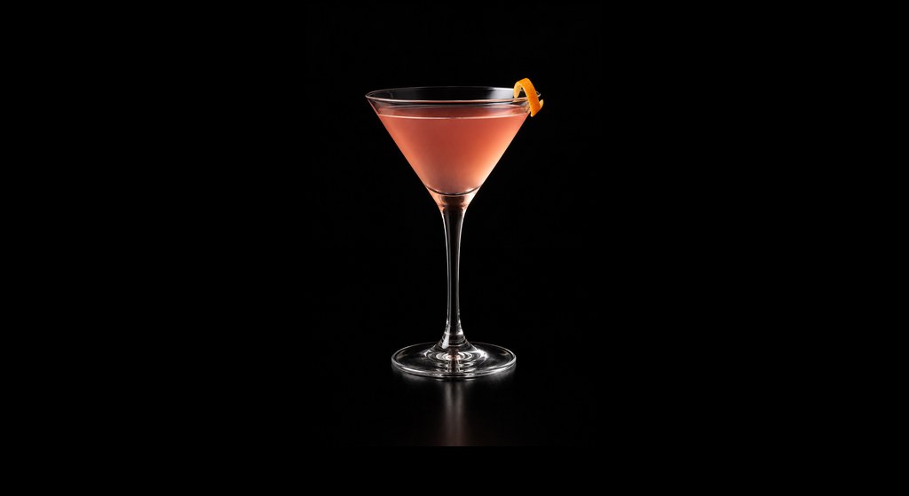 Saketini No. 3 cocktail on a dark studio background