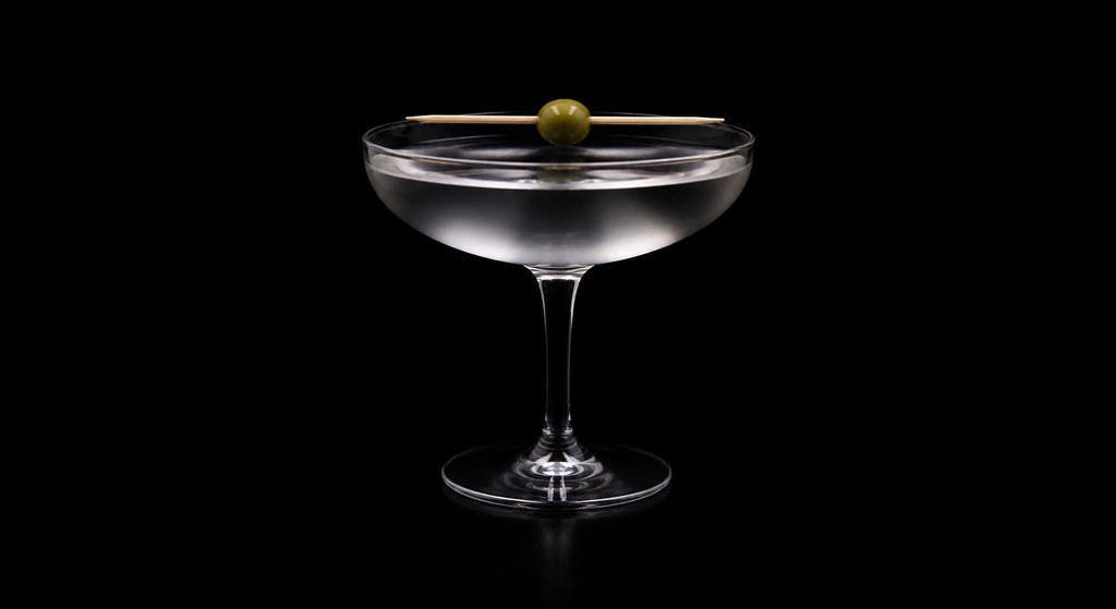 Sakura Martini cocktail on a dark studio background
