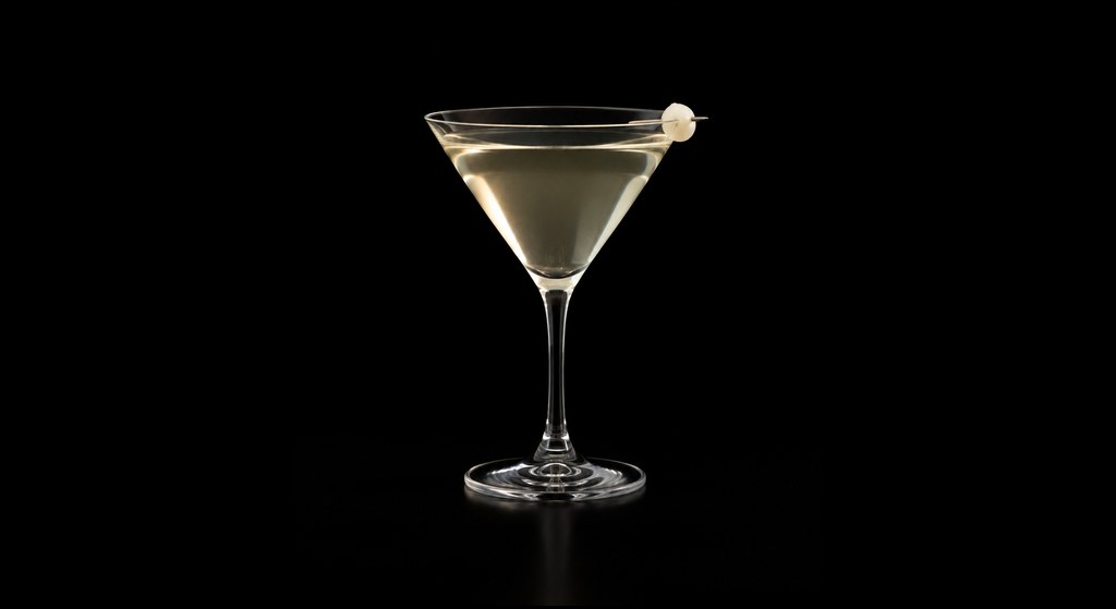 Salty Lychee Martini cocktail on a dark studio background