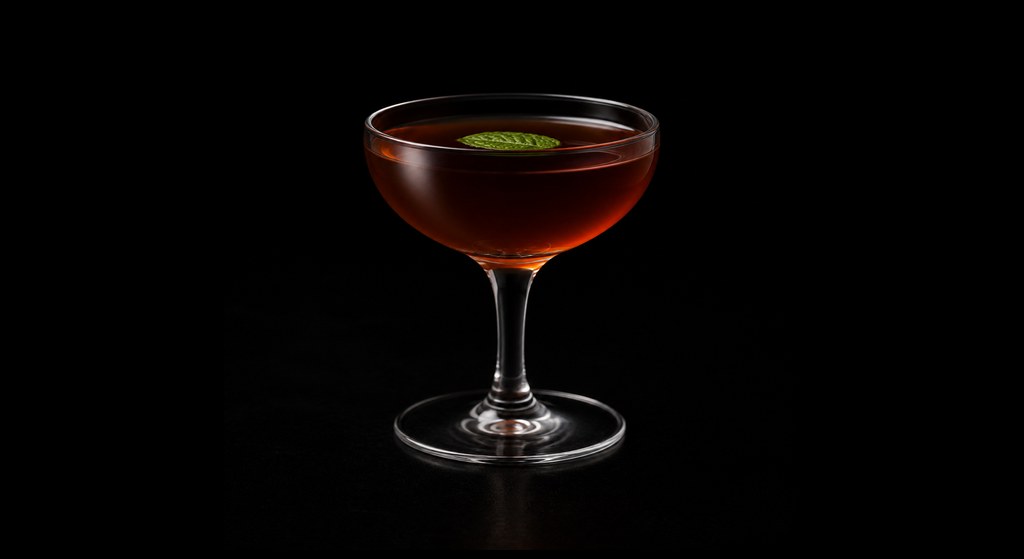 Savoy Corpse Reviver (by Joe Gilmore) cocktail on a dark studio background