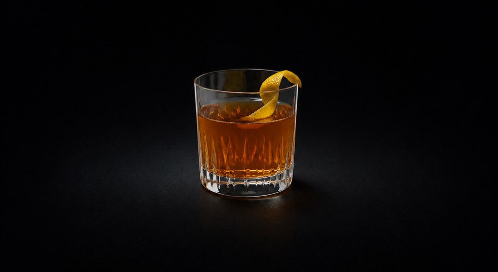 Sazerac cocktail on a dark studio background