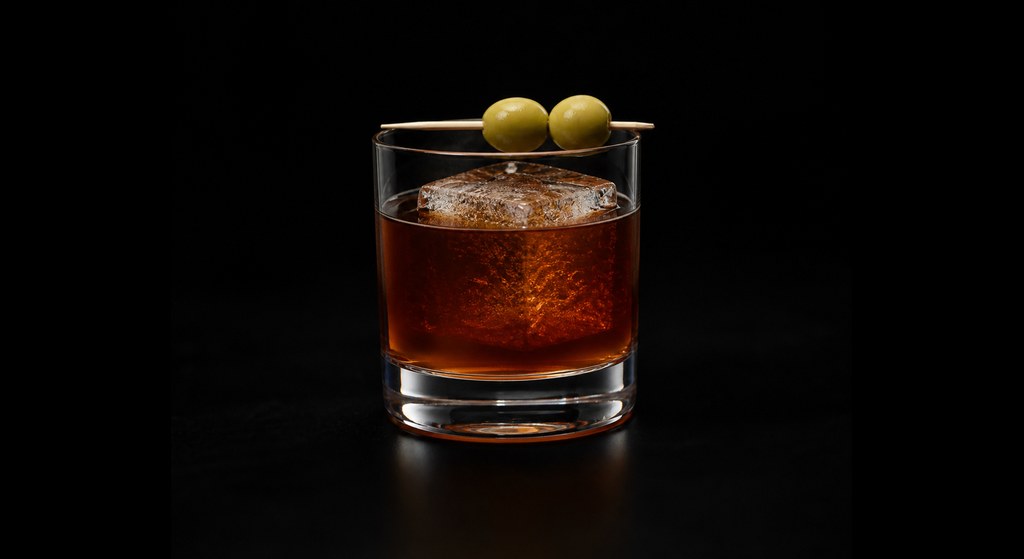 Señor Santoni cocktail on a dark studio background