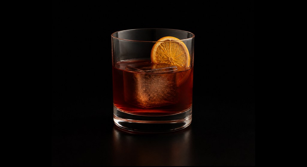 Sheroni cocktail on a dark studio background