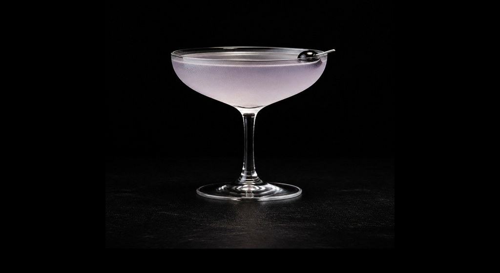 Sherry Aviation cocktail on a dark studio background
