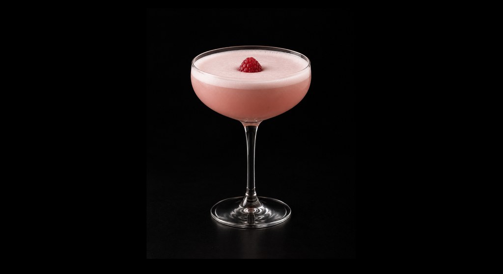 Sherry Clover Club cocktail on a dark studio background