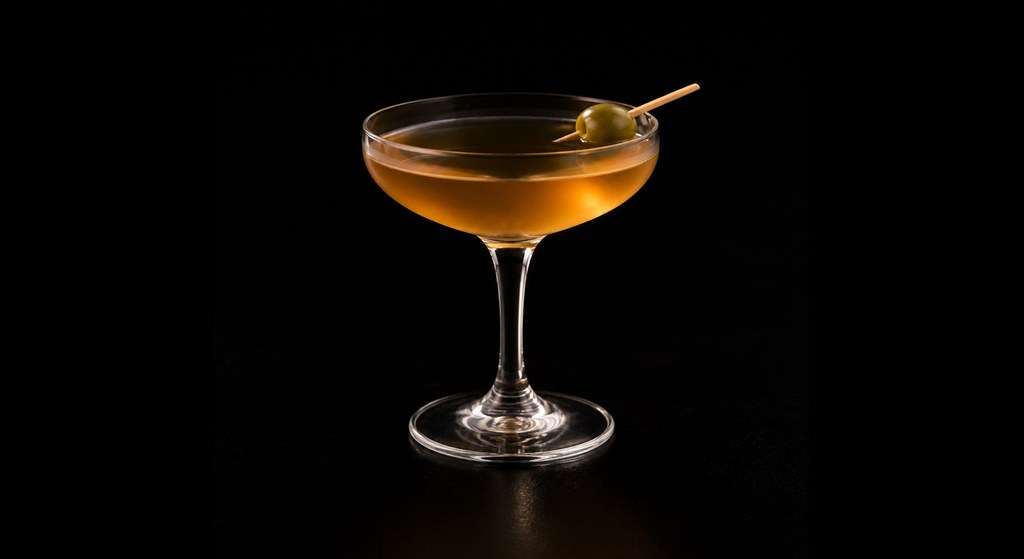 Sherry Wood cocktail on a dark studio background