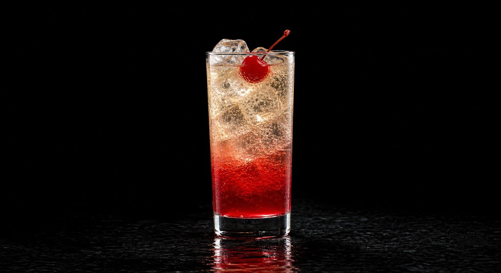 Shirley Temple alcohol-free cocktail on a black background